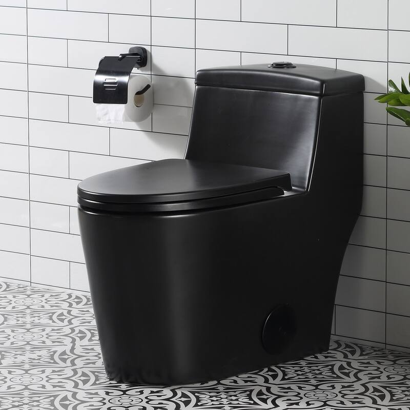 HOROW 1 Piece Dual Flush Elongated Toilet Black 0.8 1.28 GPF Seat Included - N/A - Black