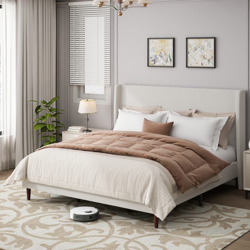 GDFStudio - Oliver High Back Soft Bed with 12-Slat Support and Plush Upholstery