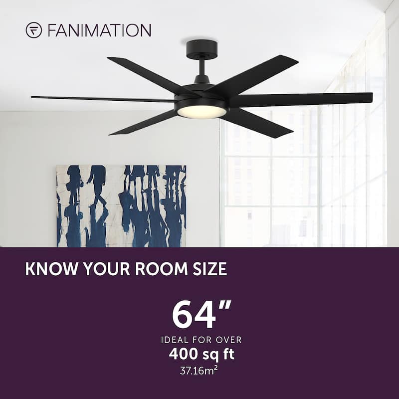 Fanimation Brawn 64 inch Indoor/Outdoor Ceiling Fan with LED CCT Select Light Kit and Remote Control
