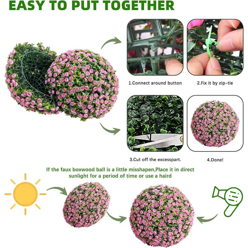2PCS 15" Artificial Flower Topiary Decorative Balls for Home Decor - 15.7 inch