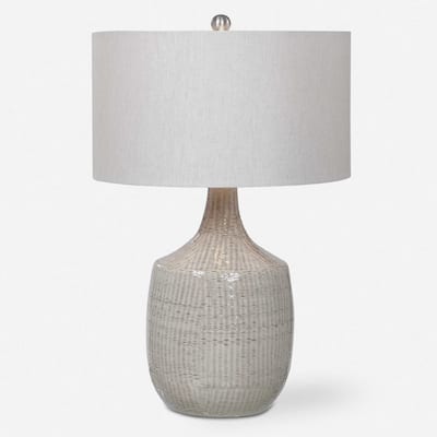 Distressed Ceramic Table Lamp with Drum Shade - 29" - Light Gray