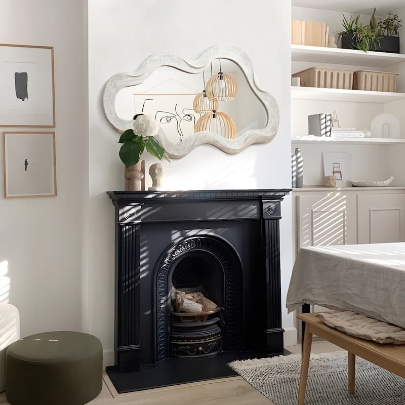 Glitzhome 31.75"H Washed White Fall Wood Frame Wavy Wall Mounted Mirror - 31.75"H x 19.75"L