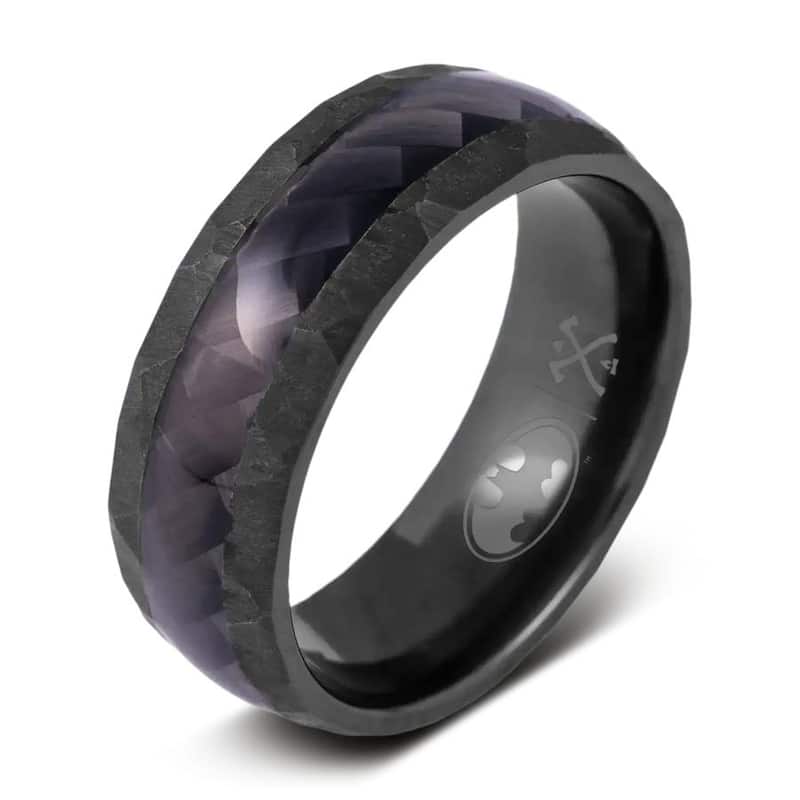 Manly Bands THE BATMAN Black Zirconium with Inlay 8mm Hammered Band