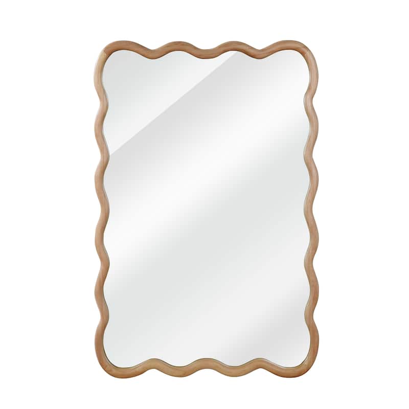GDFStudio - Liorra Modern Artistic Wavy Rectangular Solid Wood Decorative Wall Mirror with Organic Flow Design