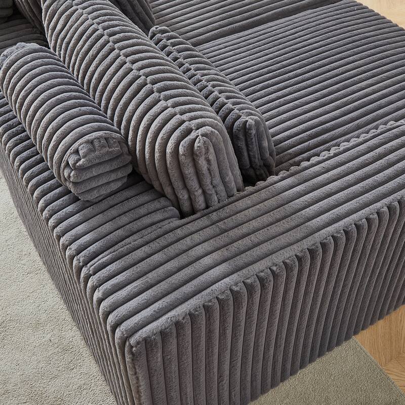 87'' Lounge Chaise Sleeper Sofa - Soft Corduroy Couch with Ottoman Bench and Pillow Support
