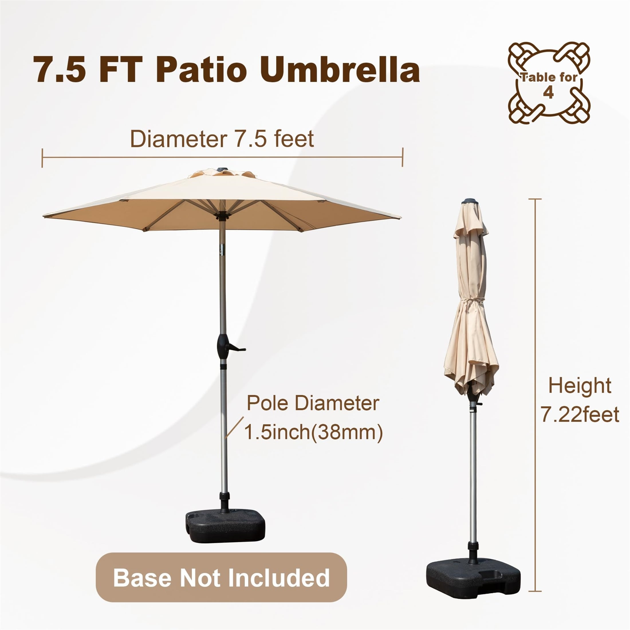 height of 7 foot patio umbrella Qidvol Half Outdoor Shade Made from durable polyester fabric Best Choice Products 7.5ft Heavy-Duty