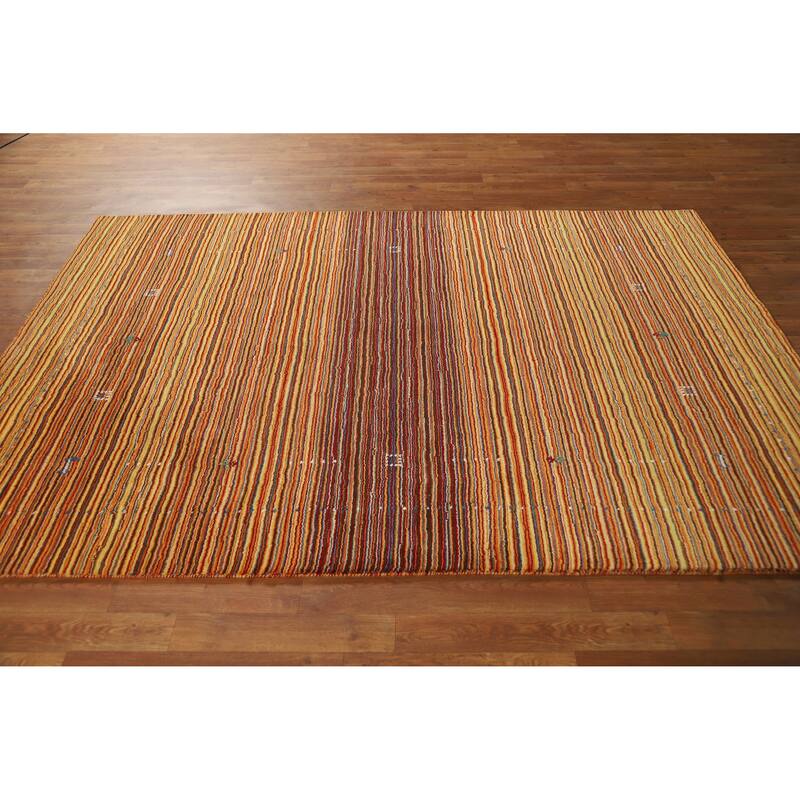 Hand Knotted Oriental 100% Wool Carpet Tribal Stripe Multi-Colored Gabbeh Area Rug - 7' 9'' X 5' 4''
