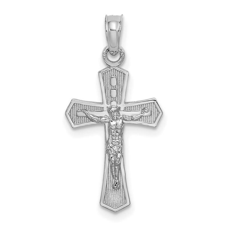 Curata 14k White Gold Textured Crucifix Flared Cross Necklace 13mm x23.9mm