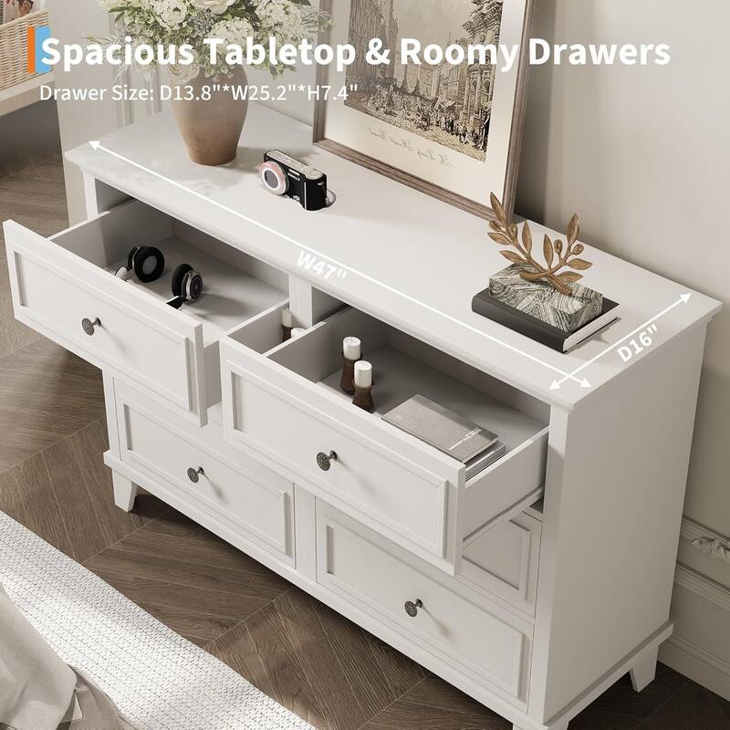 6 Drawer Dresser, Wooden Storage Chest of Drawers for Bedroom, Living Room, Hallway