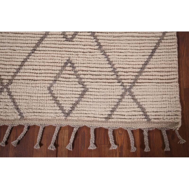 Striped Ivory Moroccan Oriental Accent Rug Handmade Wool Carpet - 2'10"x 5'9"