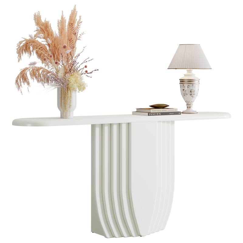 63" Modern Wood Console Table, Geometric Base Entryway Sofa Table for Entry, Entrance, Foyer