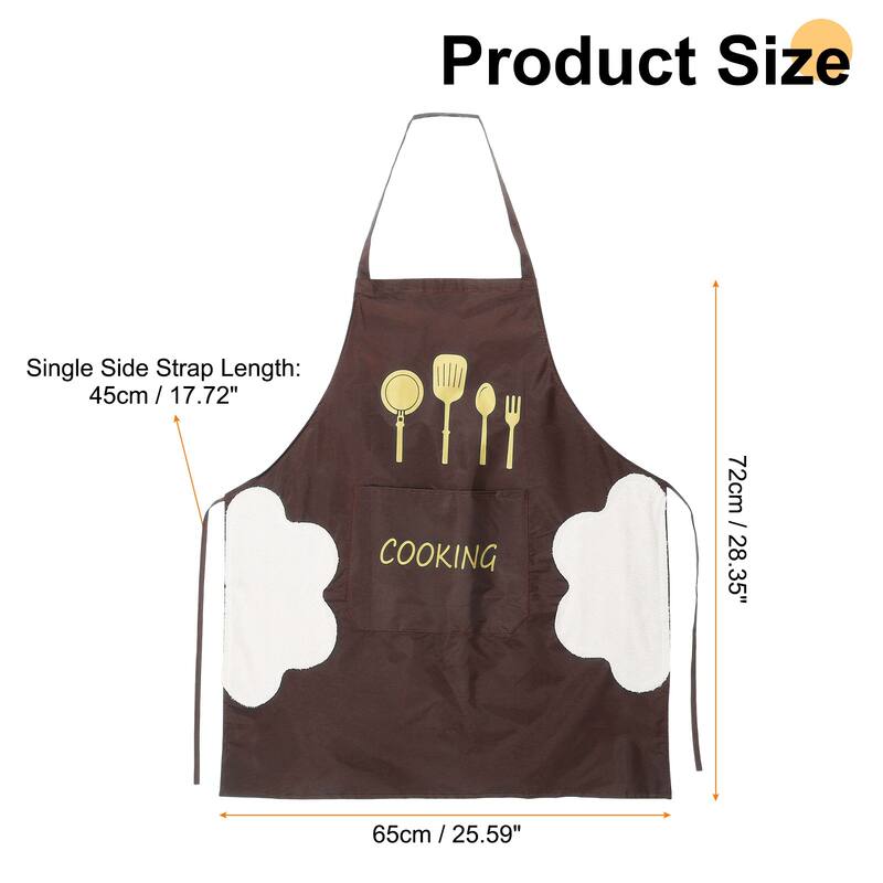 Bib Apron 72x65cm Unisex Cooking Aprons with Hand Wipe - 28.35" x 25.59" - Coffee