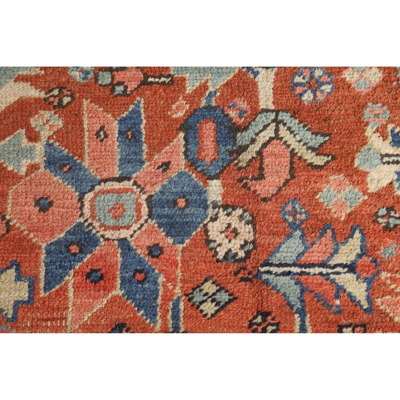 Hand Knotted Oriental 100% Wool Carpet Traditional Geometric Oranges & Rust Heriz (serapi) Area Rug - 11' 10'' X 9' 5''