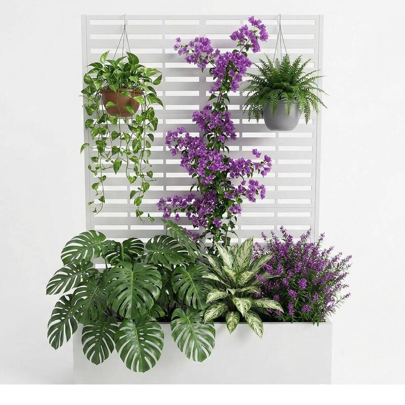 72"*47"*16" Raised Garden Bed with Trellis, Planter Box with Privacy Screen for Climbing Plants - White