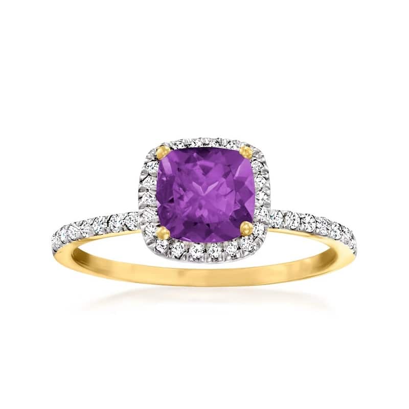 14k Yellow Gold African Amethyst and Diamond Cushion Halo Engagement Ring (1/4cttw, H-I Color, I1-I2 Clarity),