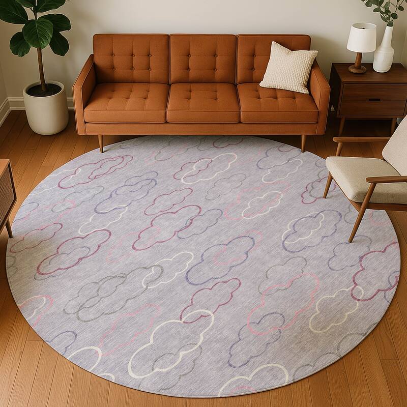 Machine Washable Indoor/ Outdoor Modern Clouds Chantille Rug