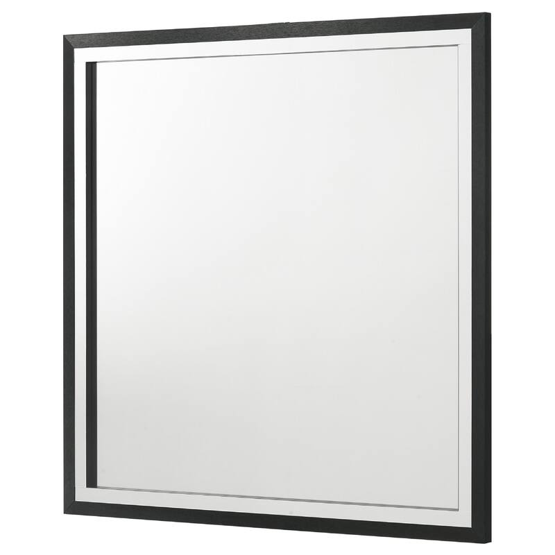 Jenny Square Dresser Mirror, Polished Chrome Trim, Black Wood-Melamine - Black, Chrome