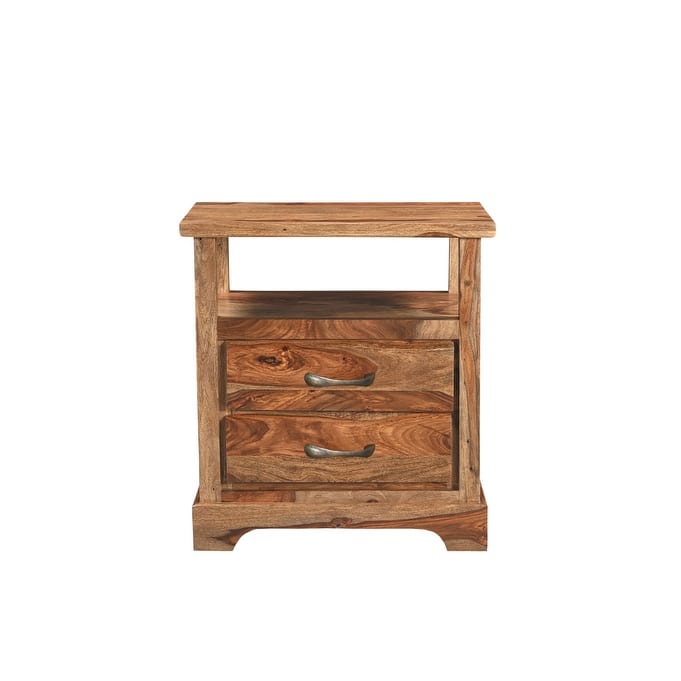 27" Brown Two Drawer Solid Wood Nightstand
