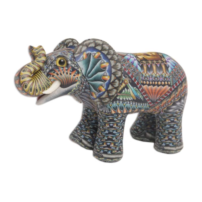 Polymer clay sculpture, 'Vibrant Elephant'