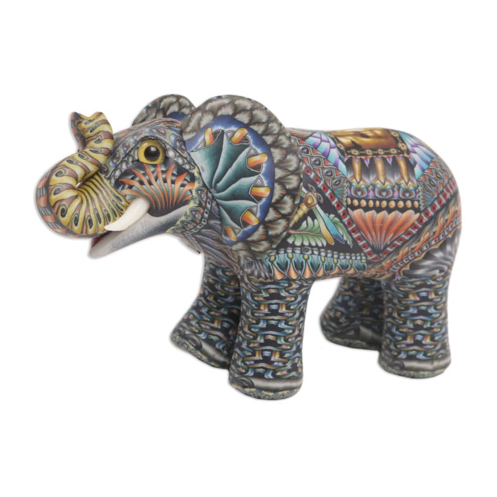 Polymer clay sculpture, 'Vibrant Elephant'
