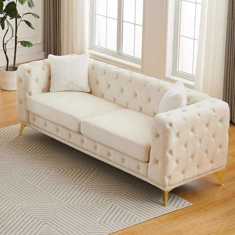 Modern Luxury Velvet Sofa with Chesterfield Quilted Button Accents