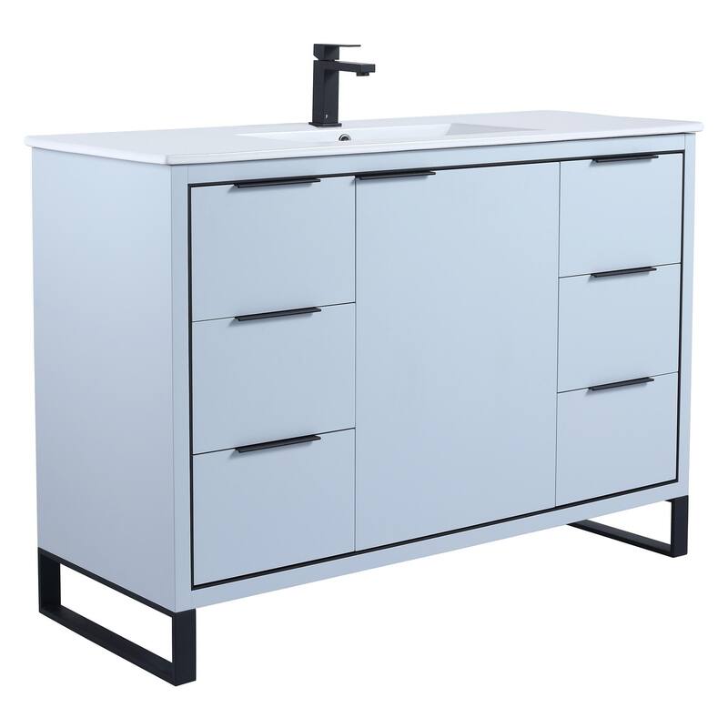 Fine Fixtures Opulence Collection Bathroom Vanity with White Ceramic Sink - 48 Inch - Pastel Blue - Black Hardware