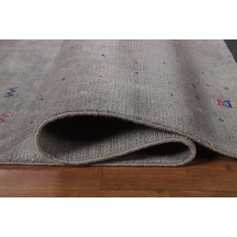 Gray Gabbeh Oriental Area Rug Handmade Wool Carpet - 9'4" x 11'9"