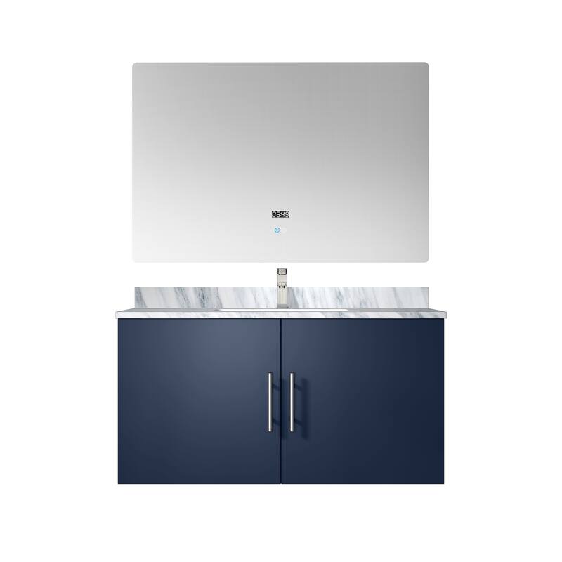 36" Bathroom Vanity with Marble Top, Stainless Steel Faucet, 36x32 Mirror Included, Scratch & Stain Resistant Surface - 36 in ,Navy Blue,Carrara Marble Countertop - Navy Blue