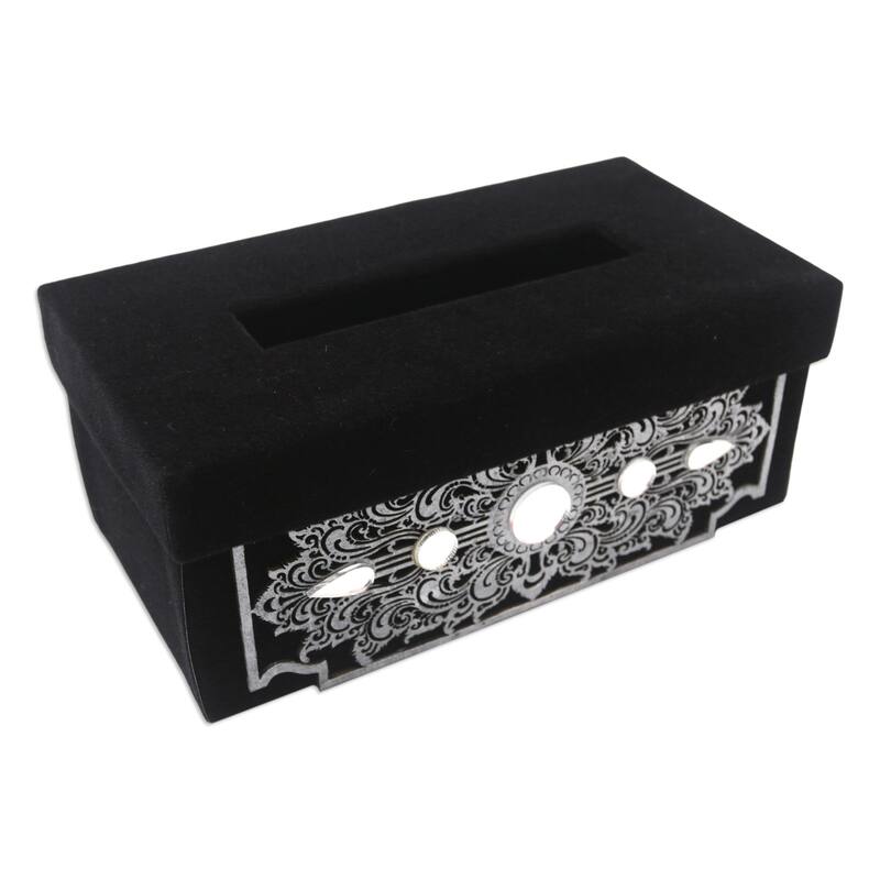 Novica Handmade Paradise Reflection Velvet Tissue Box Cover - Black