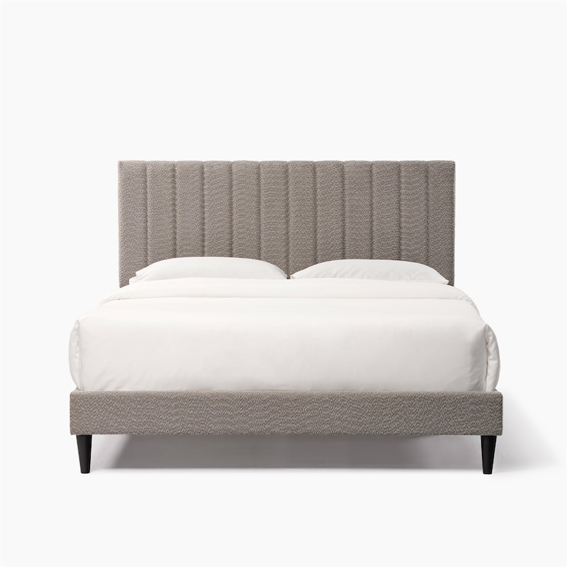 Queen Size Dove Tufted Upholstered Platform Bed, Gray/White