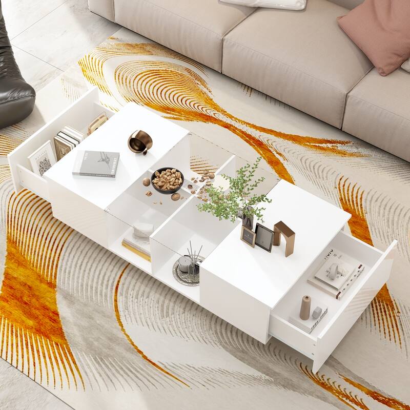 Coffee Table Storage High Gloss Coffee Tables LED Lighting Cocktail - 47.4"W