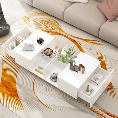 High Gloss LED Coffee Table Sofa Table End Table Sofa Table Glass Top - 47.4"W