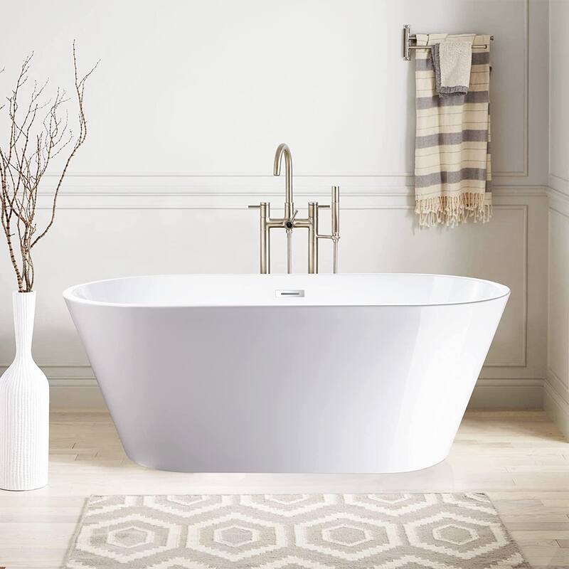 Vanity Art 54" Non-Slip Acrylic Freestanding Soaking Bathtub with Slotted Overflow & Pop-up Drain