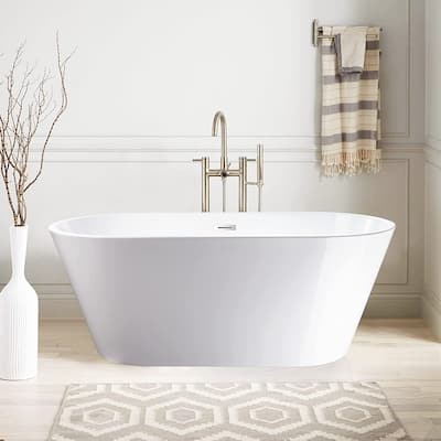 Vanity Art 54" Non-Slip Acrylic Freestanding Soaking Bathtub with Slotted Overflow & Pop-up Drain