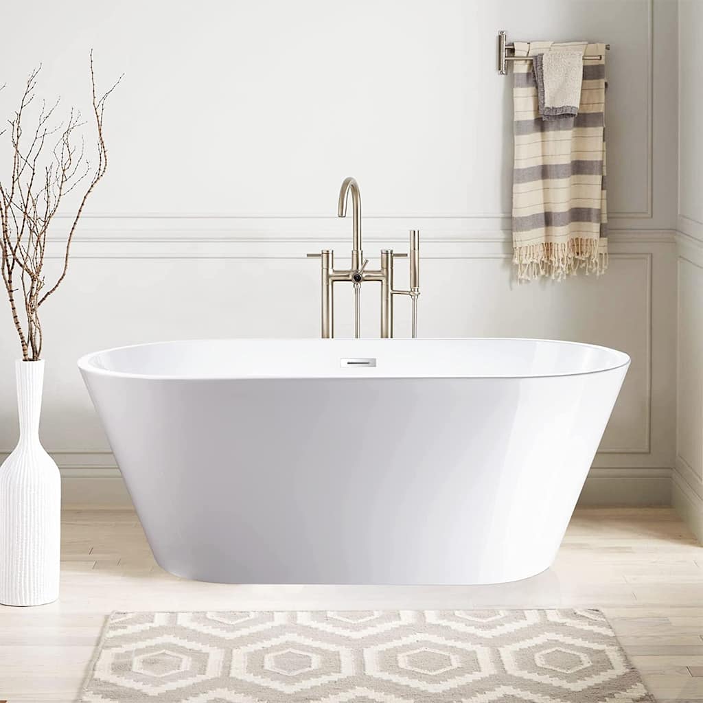 Vanity Art 54" Non-Slip Acrylic Freestanding Soaking Bathtub with Slotted Overflow & Pop-up Drain