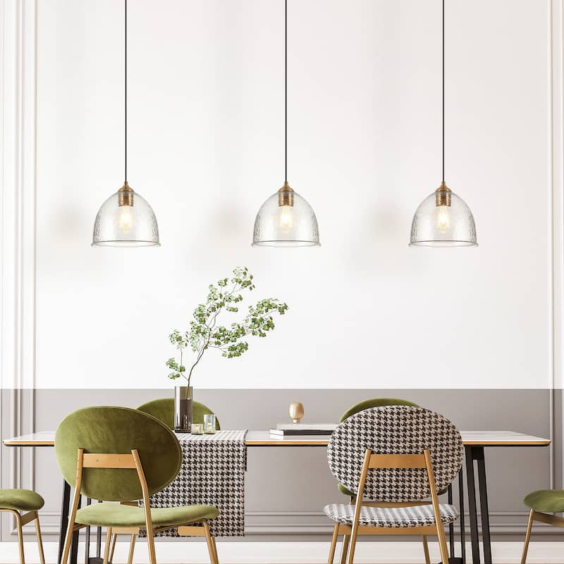 Coria 10-inch Modern Farmhouse Dome Waterfall Glass Pendant Lights with Bowl Hammered Art Shade