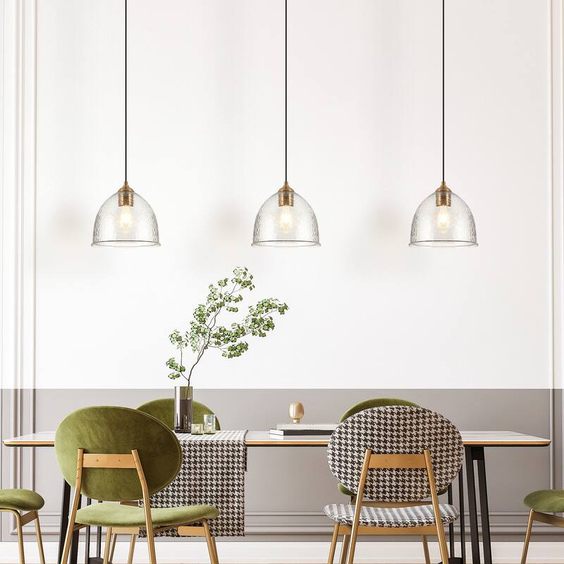 Coria 10-inch Modern Farmhouse Dome Waterfall Glass Pendant Lights with Bowl Hammered Art Shade - D10.6'' x H 10''