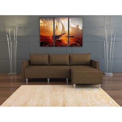 Brown Solid Wood Sectional Sofa - Reversible, Cozy, Easy Assembly