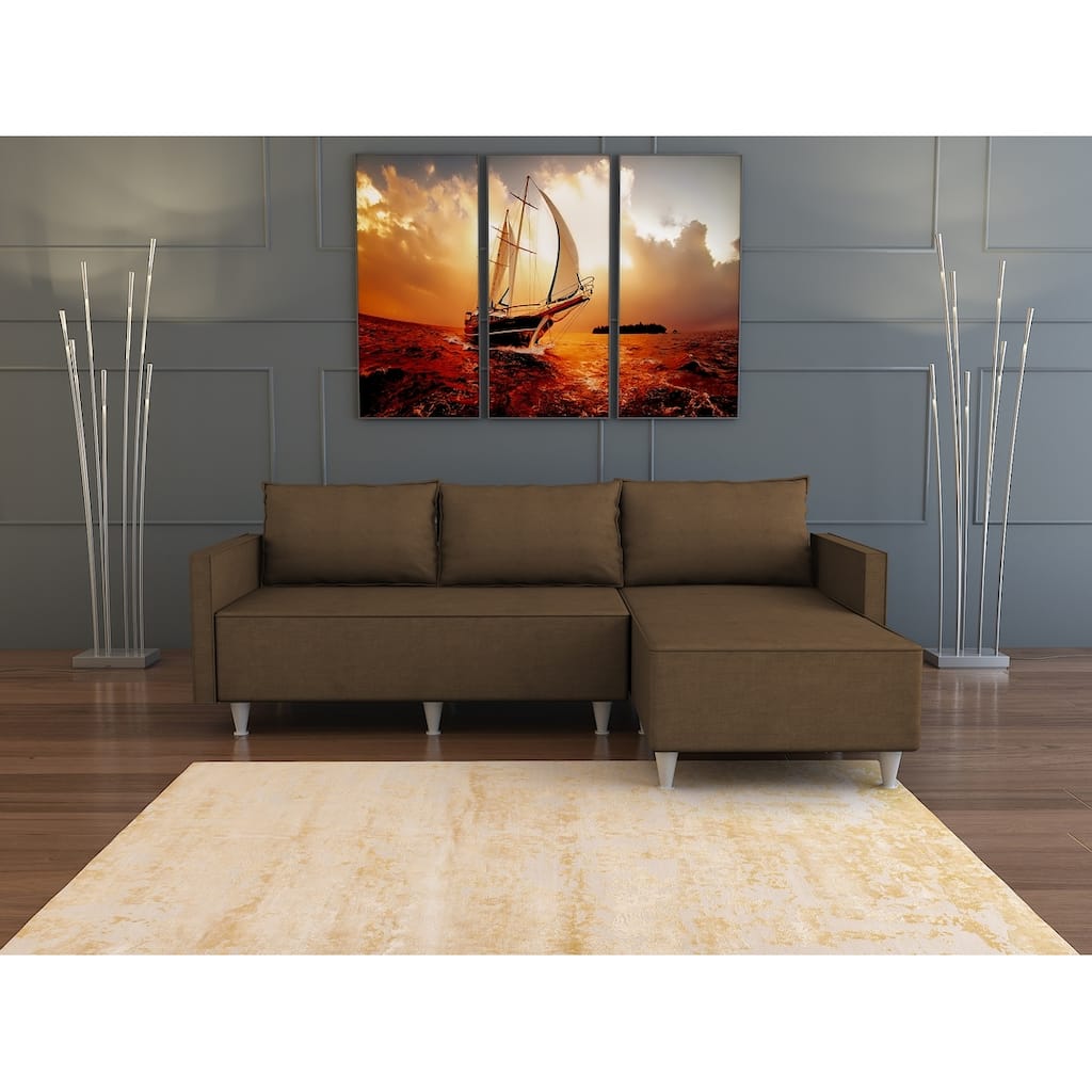 Brown Solid Wood Sectional Sofa - Reversible, Cozy, Easy Assembly