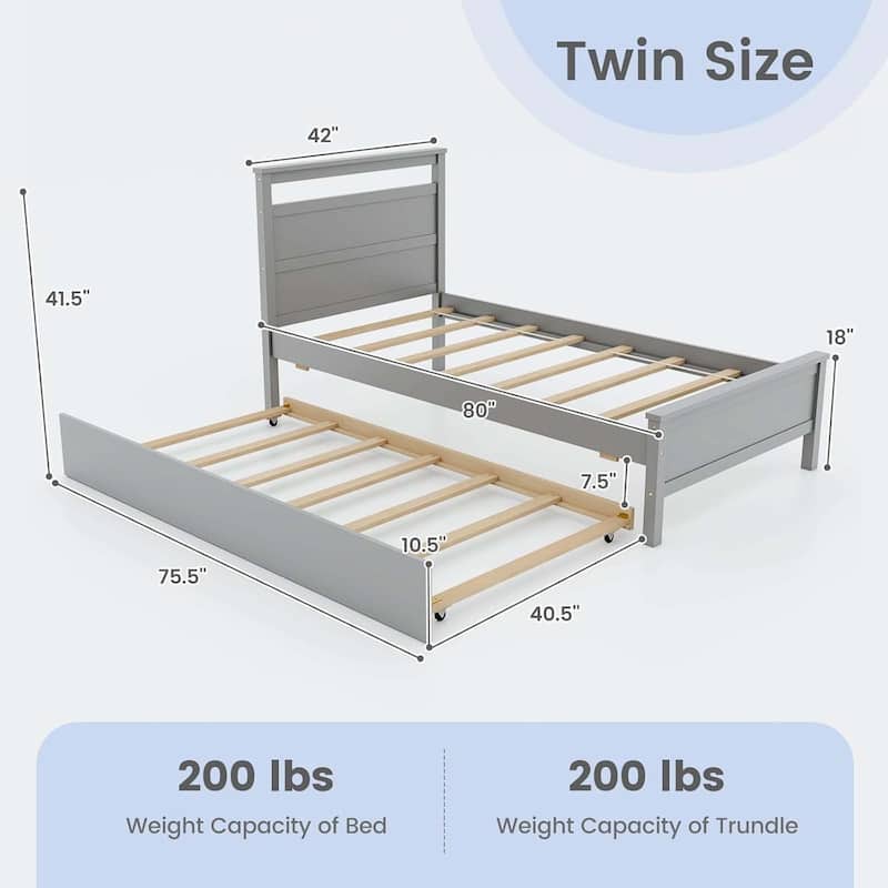 Trundle Bed Twin Wood Day Bed Frame w/Headboard Twin Bed