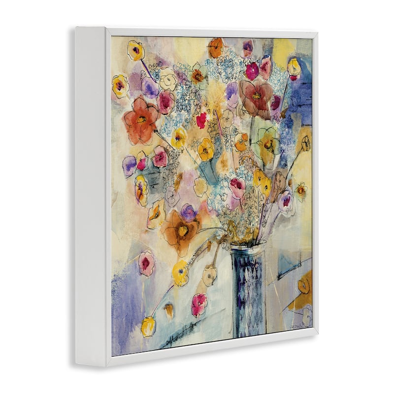 Stupell Painted Flowers Line Drawing Framed Giclee Texturized Art - Multi-Color