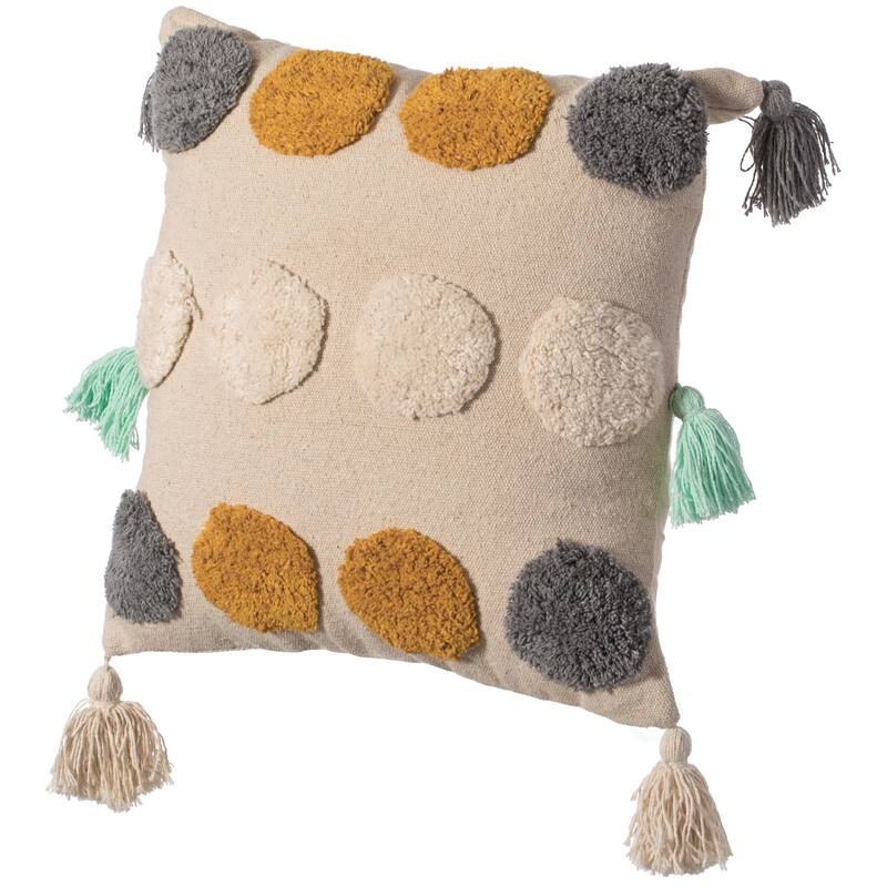 16" Handwoven Cotton Throw Pillow Cover Tufted designs Side Tassels - Dots