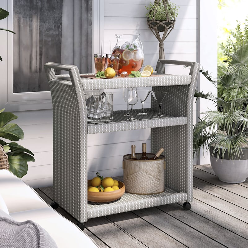 Courtnie French Aluminum 3-Shelf Outdoor Serving Cart by Furniture of America - Grey