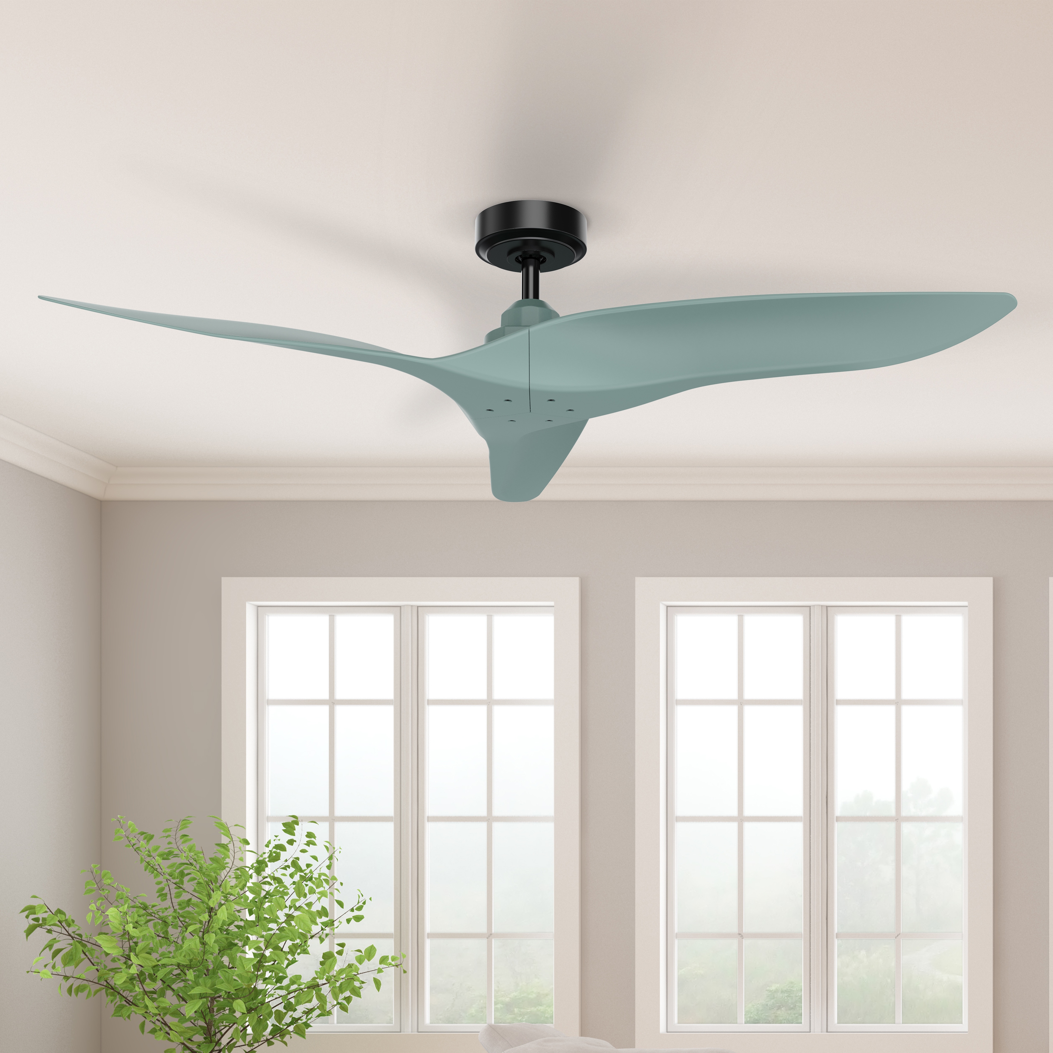 52 Modern Sage Green ABS 3 Blade Outdoor Ceiling Fan without Light