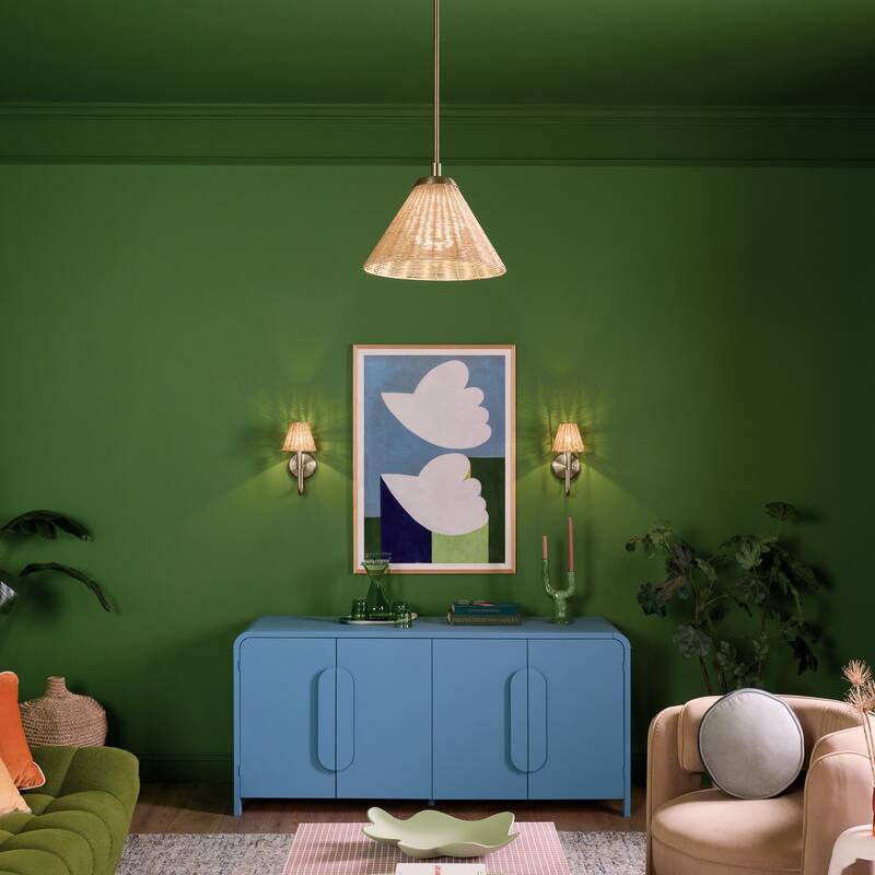 Kichler Lighting Bekah 14.25 Inch 1 Light Convertible Pendant with Opal Glass and Handwoven Rattan Shade in Champagne Bronze