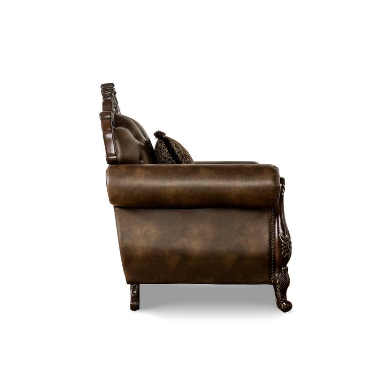 Furniture of America Beatrice Traditional Brown Arm Chair with Button Tufted Back and Accent Pillows