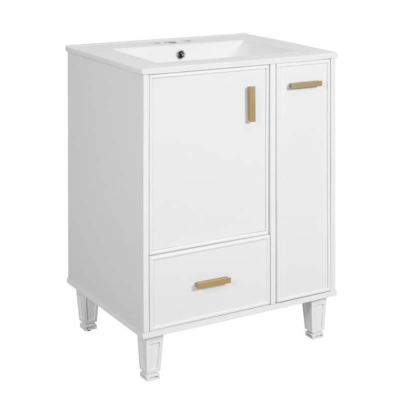 24" Bathroom Vanity Set with Sink – Featuring Storage Cabinet, Door Shelf, Deep Drawer, Dual-Tier Pull-Out Baskets. - White