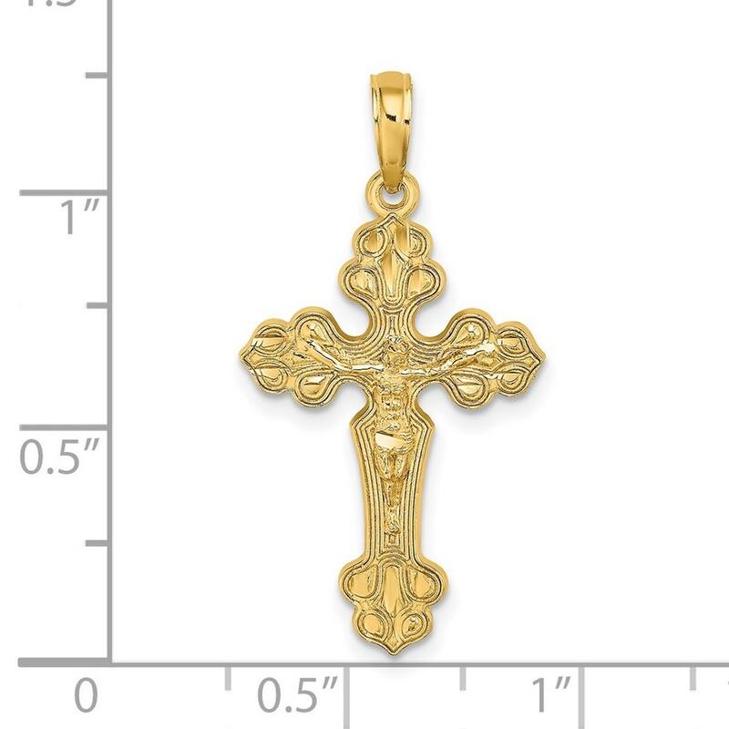 Curata 14k Yellow Gold Textured Ornate Crucifix Cross Necklace 16mm x 29.4mm