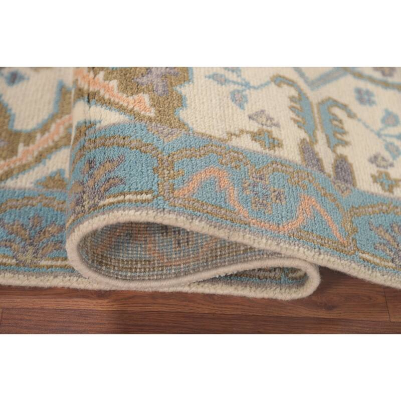 Earth Tone Oushak Runner Rug Hand-Knotted Wool Carpet - 2'7"x 7'9"