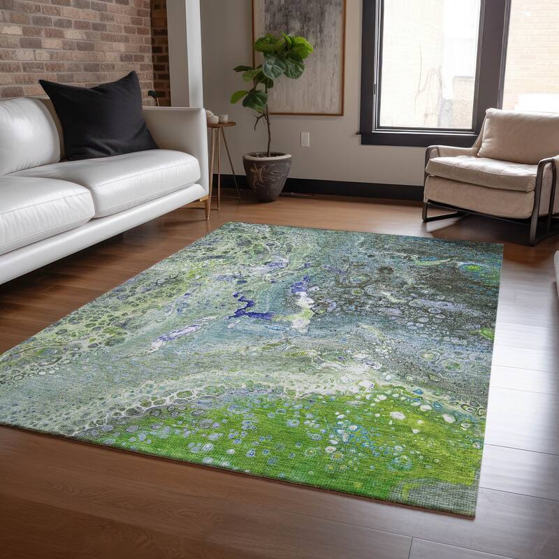 Machine Washable Indoor/ Outdoor Chantille Modern Abstract Rug - Green - 9' x 12'